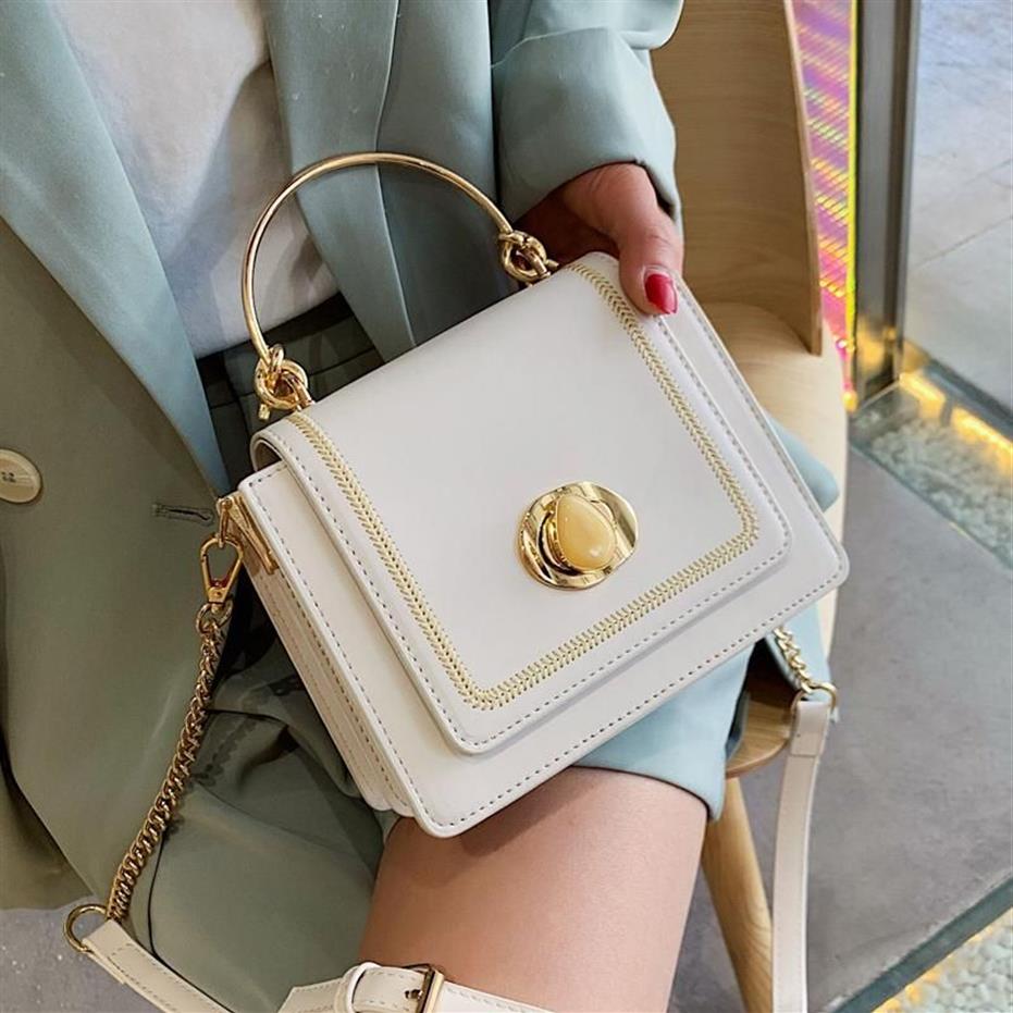 Cross Cross Elegant Female Metal Ring Tote Bag 2021 Summer Quality Pu Leather Designer Mands Mandbag Lock Chain épaule MES215Z