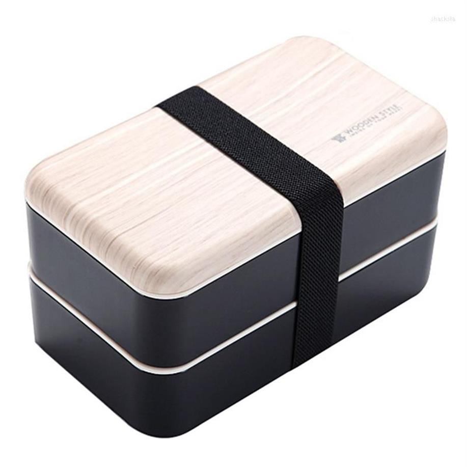Servis uppsättningar Bento Box 2 Tiers Lunch Container med bestick för vuxna och barnmikrovågsugn Safe325W