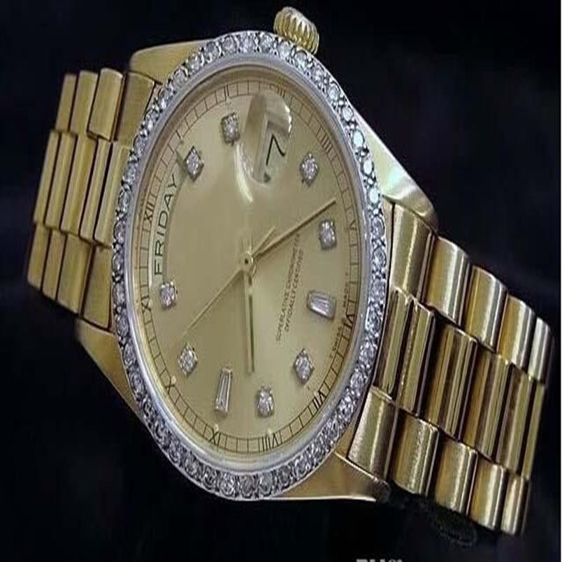 Brandneue hochwertige Day-Date President-Armbanduhr aus 18 Karat Gelbgold mit goldenem Diamant-Zifferblatt und Lünette, Sport-Armbanduhr für Herren, Automatik, Herren214b