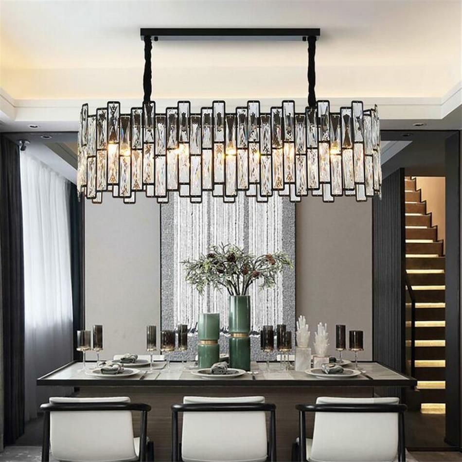 Novo pós-moderno preto lustre iluminação retângulo sala de jantar cozinha ilha led luminárias penduradas lâmpadas de cristal myy233p