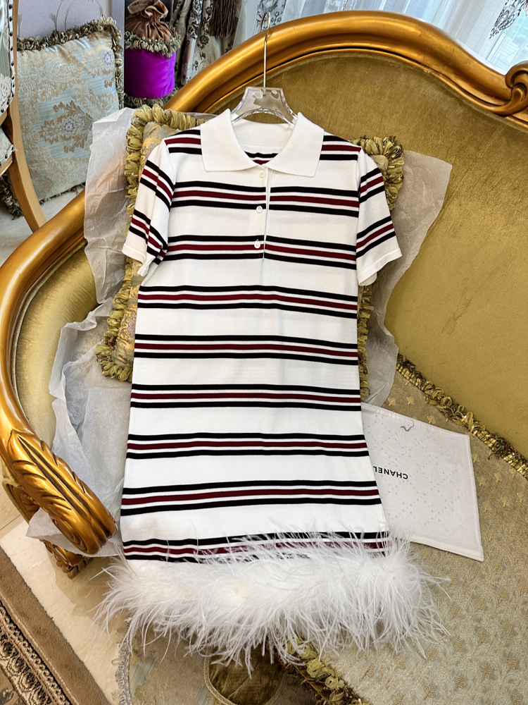 2024 White Striped Print Women's Dresses Brand Same Style Runway Dresses DH318