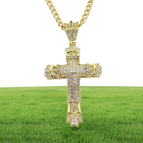 Hip Hop Cross Diamonds Pendant Halsband för män Religiösa Golden Silver Luxury Halsband Rostfritt stål Kubankedjedyckel2396933