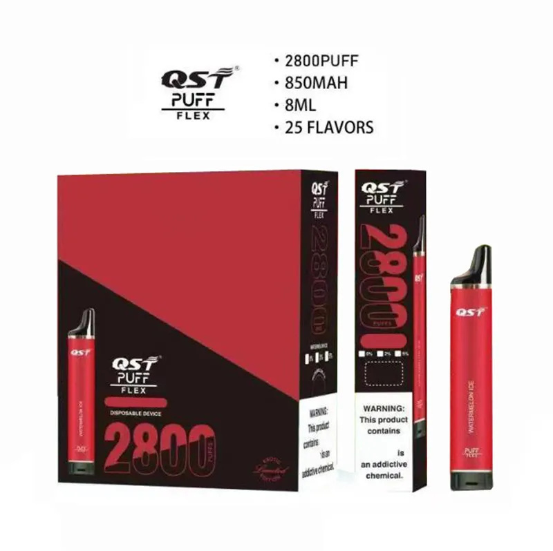 Подлинная QST Puff 2800 Puff Flex одноразовая электронная сигарета Vape 850 мАч с предварительно заполненной батареей 8 мл одноразовые электронные сигареты 2800puff flex