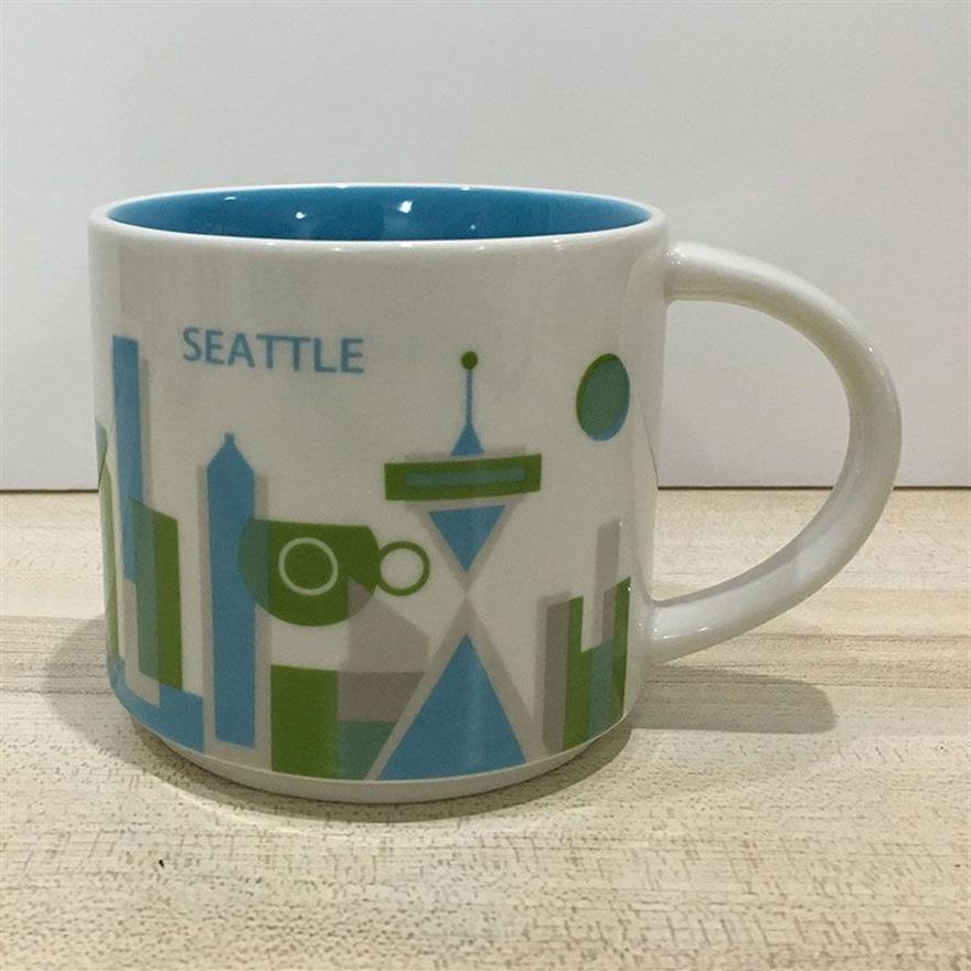 Tasse de ville Starbucks en céramique d'une capacité de 14 oz, tasse à café des villes américaines avec boîte originale Seattle City310G