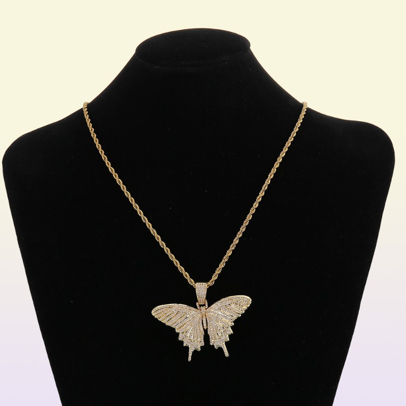 Men Women Hip Hop Butterfly hang ketting met 13 mm Miami Cubaanse ketting Iced Out Bling Hiphop kettingen Fashion charm sieraden X074597617