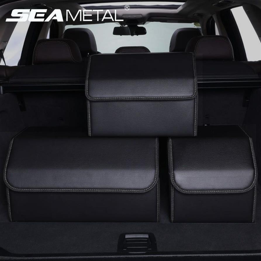Bilstamarrangör Storage Box Pu Leather Auto Organisatörer Bag Folding Trunk Storage Pockets för fordons sedan SUV -tillbehör LJ2226C