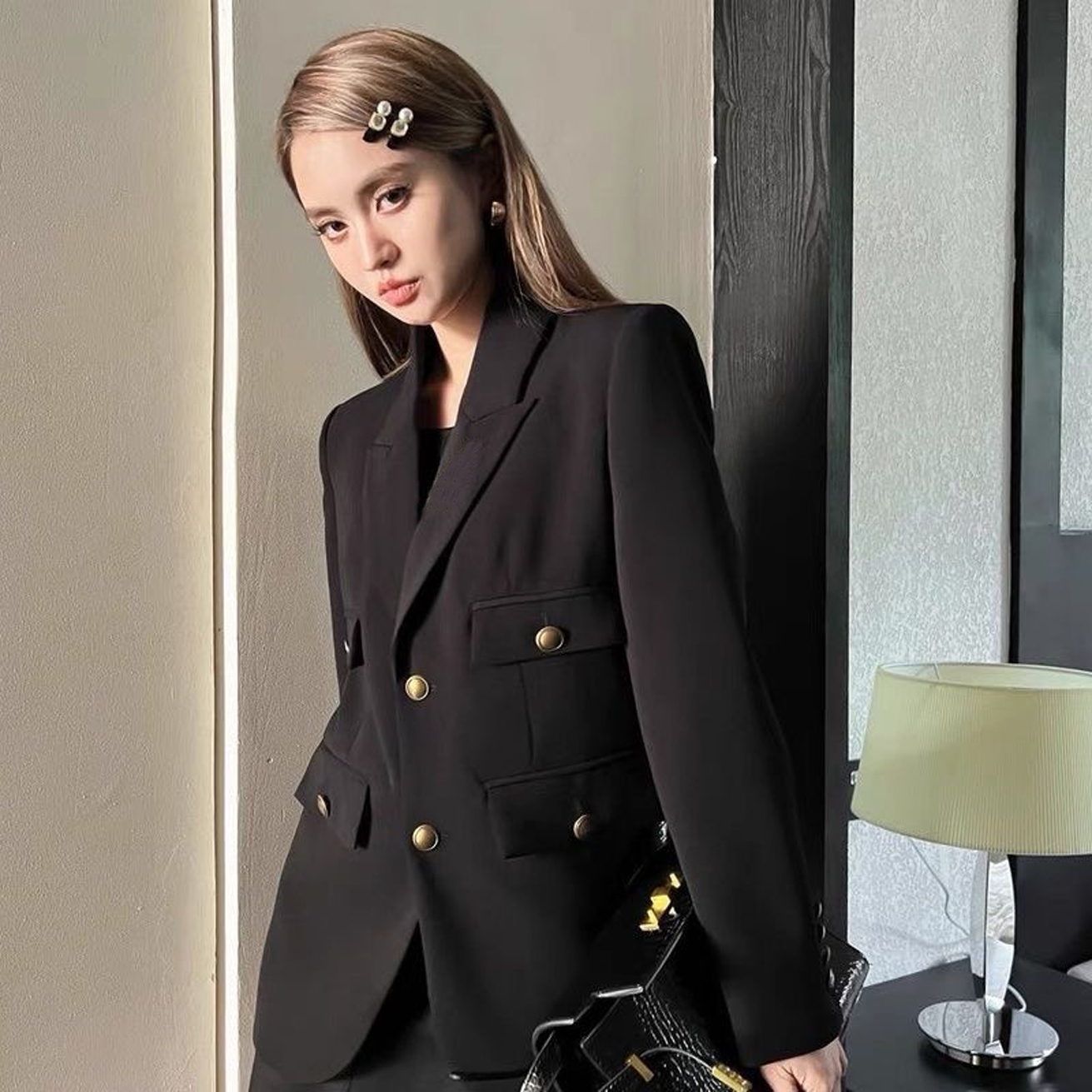 Kvinnors designer blazer jacka kappa kläder akademisk stil vår höst ny svart släppt topp