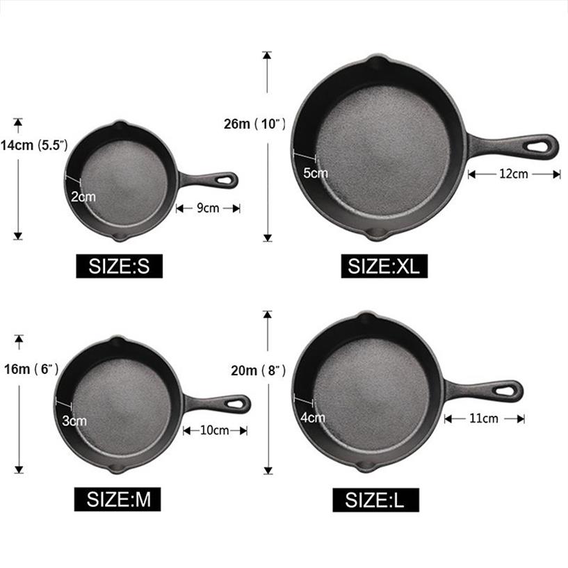 Upspirit gjutjärn non-stick 14-26 cm stek stekpanna för gasinduktion spis äggpannkaka kitchendining verktyg köksredskap c19303t