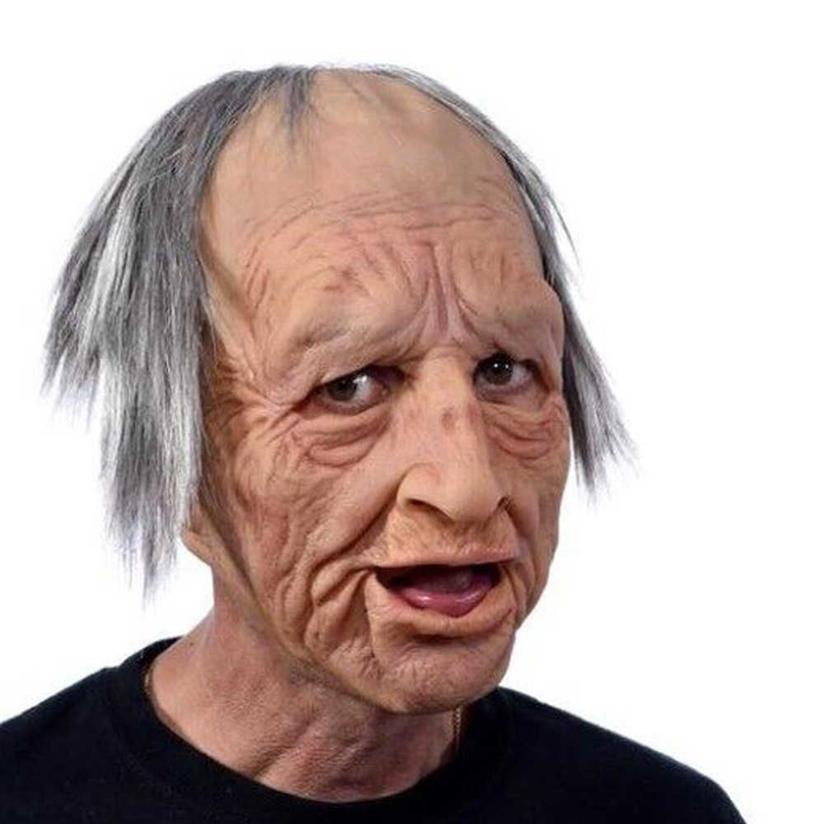 Funny Realistic Latex Old Man Woman Mask with Hair Halloween Cosplay Fancy DrHead Rubber Party Costumes Villain Joke Props X0803257k