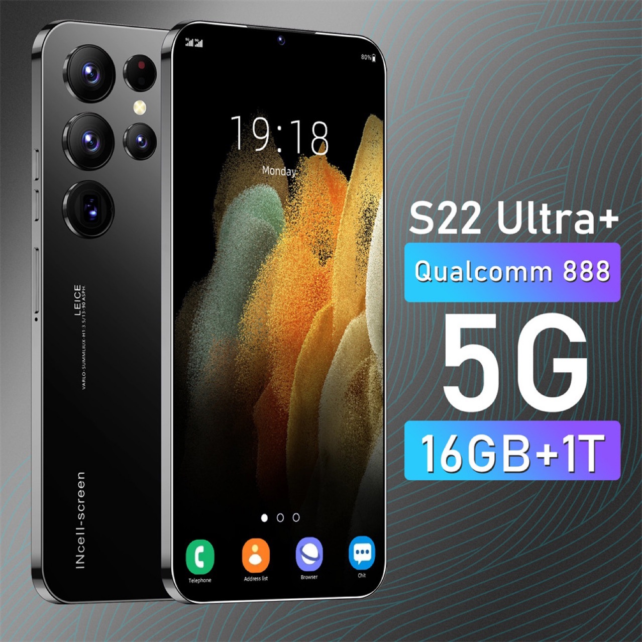 الهاتف المحمول عبر الحدود الشهير S22ULTRA Android System 2 16 شاشة كبيرة Huaqiang North Smartphone في المخزون بالجملة