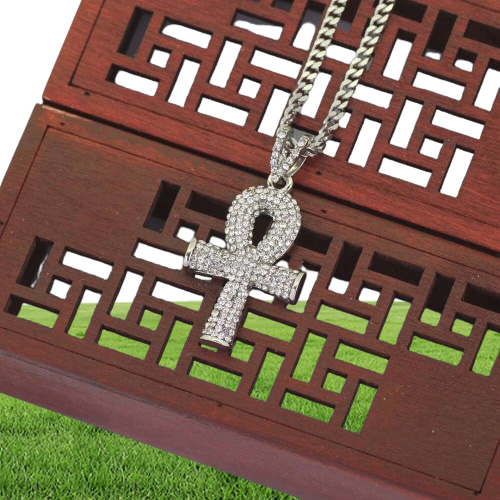 hip hop Anka cross diamonds pendant necklaces for men Religious golden silver luxury necklace Stainless steel Cuban chain jewelry8839685