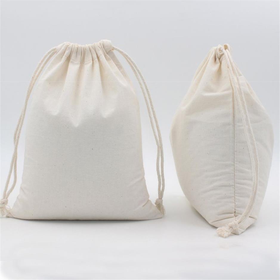 15x20cm White Cotton Plain Drawstring Pouch Christmas Sack Bag Home Decor Gift Bags Candy Organizer Drop 245B