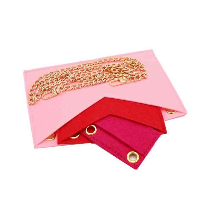 Cosmetic Bag Felt Organizer Handbag Kirigami Insert of 3 with Golden Chain Crossbody Pochette Envelope 1207289c