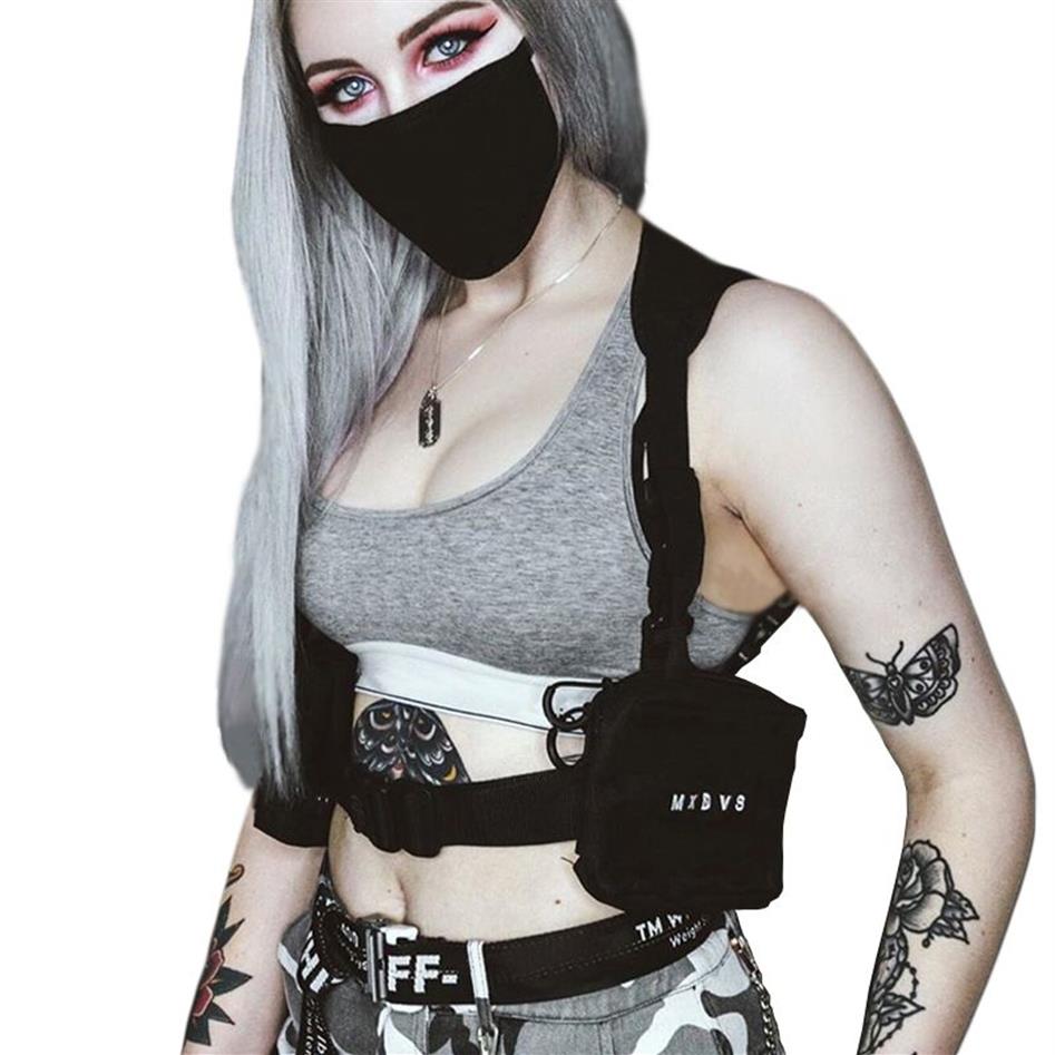 Borsa il torace punk donne hip-hop tattico in stile streetwear pacco uomini a spalla da esterno a fila con le laterali con fili g174263a
