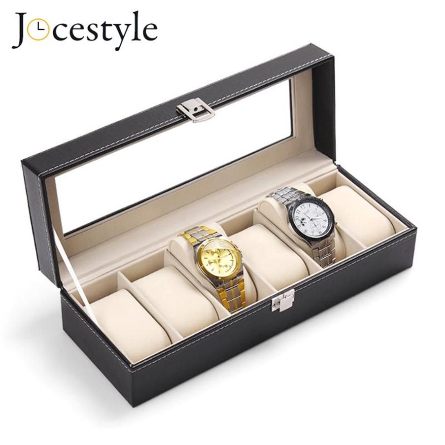 6 slots caixa de relógio caixa de armazenamento de jóias com capa caso jóias relógios display titular organizador cx200807275a