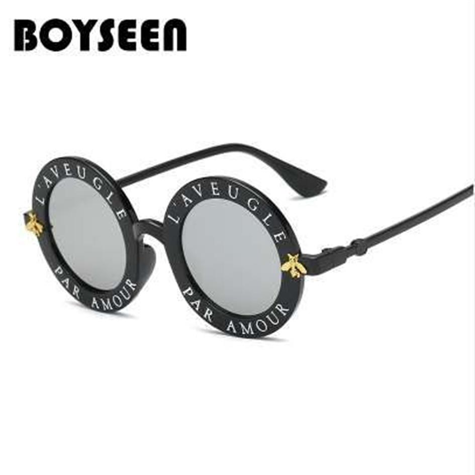 BOYSEEN круглые солнцезащитные очки в стиле ретро с английскими буквами Little Bee, солнцезащитные очки для мужчин и женщин, модные мужские и женские очки 15981268Y