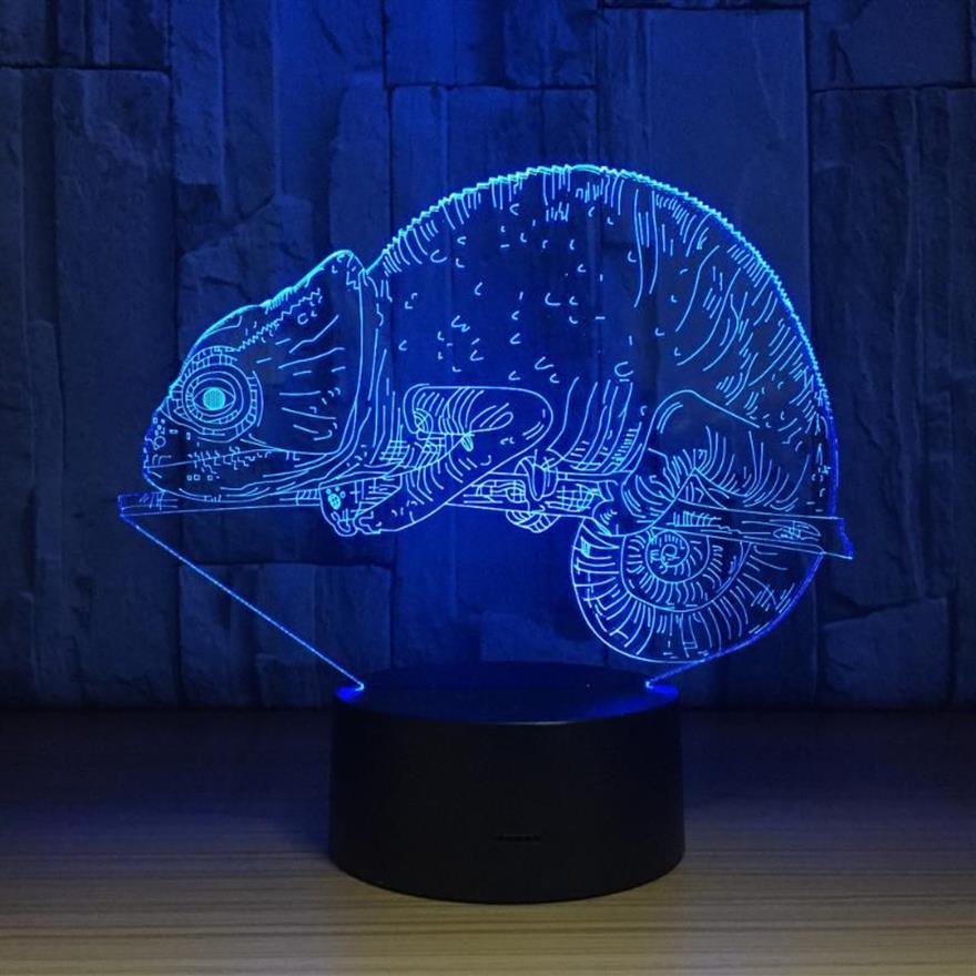 Veilleuses caméléon 3D lampe lézard Table 7 couleurs LED télécommande tactile veilleuse USB Lampara bébé dormir intérieur DecorNight197r