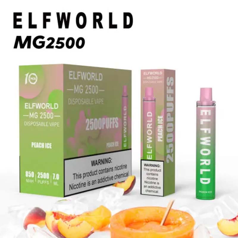 オリジナルのelfworld mg 2500パフ使い捨てeタバコ7mlの事前に充填された850mahバッテリーメッシュコイル10フレーバー利用可能vs Vapme Brisk 2500 Zooy 2800