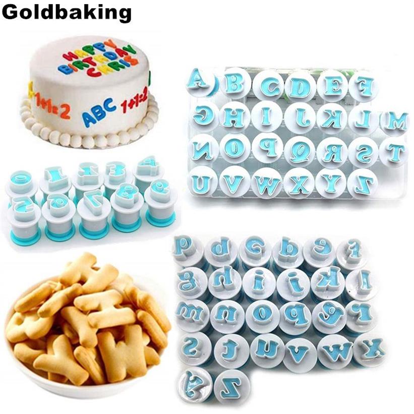 Alfabet Nummer Biscuit Mold Kleine letters Hoofdletter Cookie Stempel Embosser Cookie Cutter Fondant Cake Decorating Tool 201206K