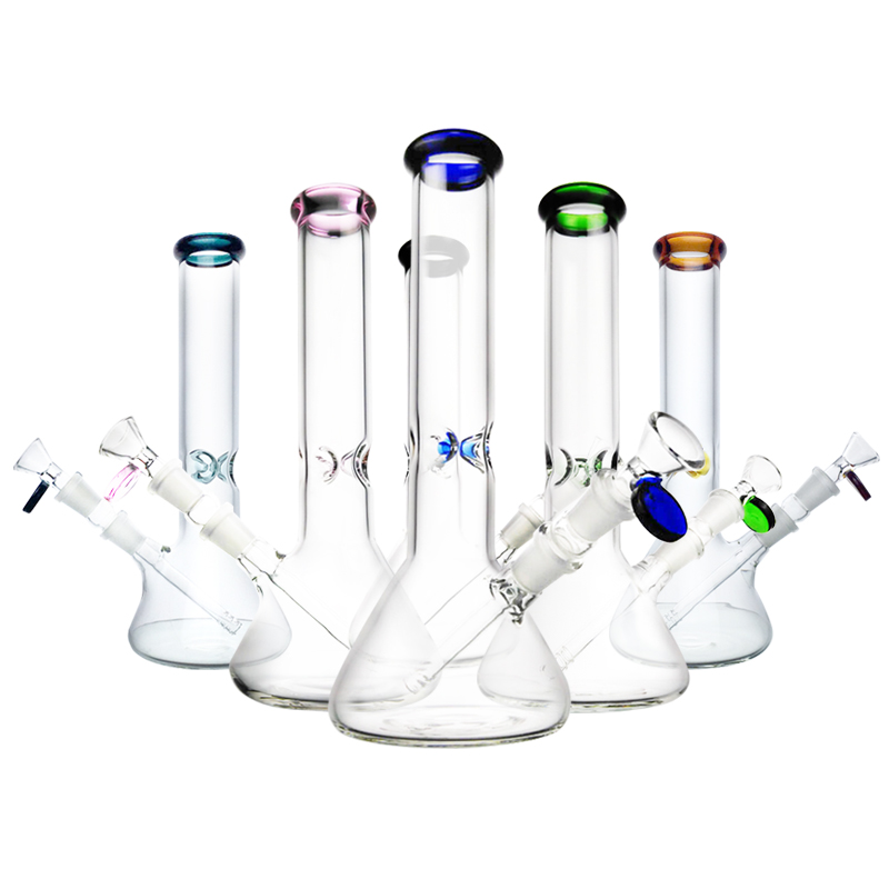 beher bongs cam su borusu bong başlık 10 '' beher küçük su bong beher taban su bongs ile renk aksanı ağızlık üzerinde