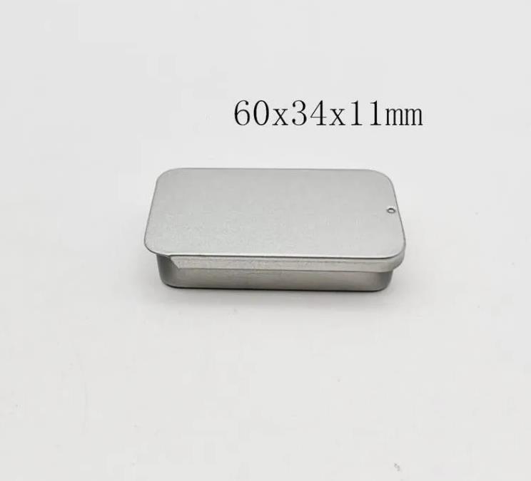 Caixa de lata retangular plana para doces, caixa pequena para bálsamo, embalagem cosmética, mini caixa de metal deslizante, tamanho 60x34x11mm sn907