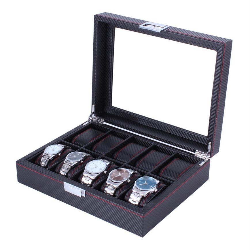 High Carbon Fiber 5 6 10 12 Grid Watch Box Watch Display Storage Box Armband Display Slots Case Holder Storage Container1975