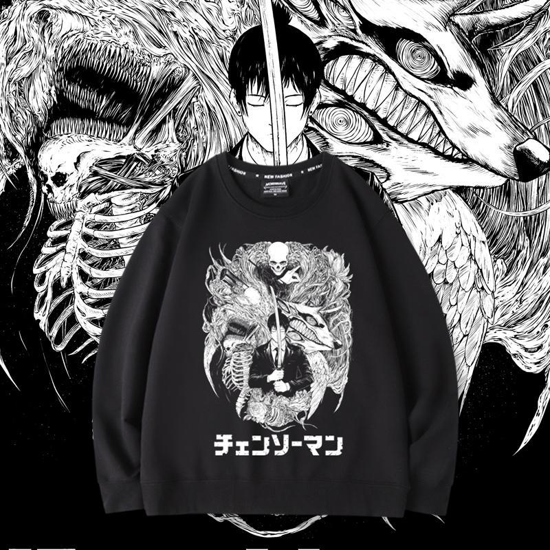 Chainsaw Man Collaboration Clothes Anime Chainsaw Man Hayakawa Autumn Perimeter Sweatshirt Men's Long Sleeve Fleece Print Autumn and Winter