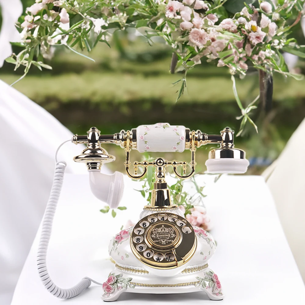 Branco clássico vintage branco rotativo antigo telefone áudio livro de visitas telefone gravação de mensagem telefone casamento