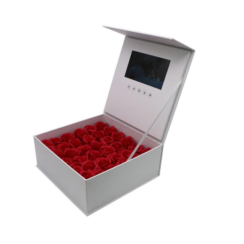 Boîte-cadeau vidéo Lcd en papier blanc de 7 pouces, boîte à écran lcd à fleurs 284j