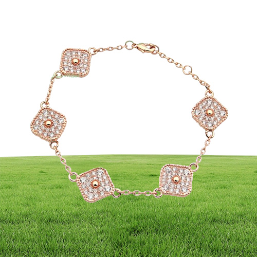 Luxury Full Diamond Five Flower Chain Four Leaf Clover Armband Korean Fashion Designer Crystal Armband For Women 18K Gold Plated7006910