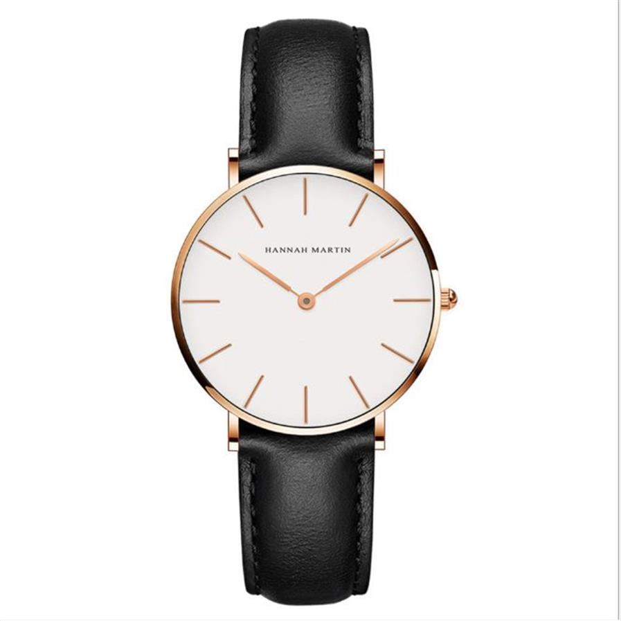 36MM eenvoudige dameshorloges Nauwkeurig quartz unisex horloge Comfortabele lederen band of nylon band polshorloges200K