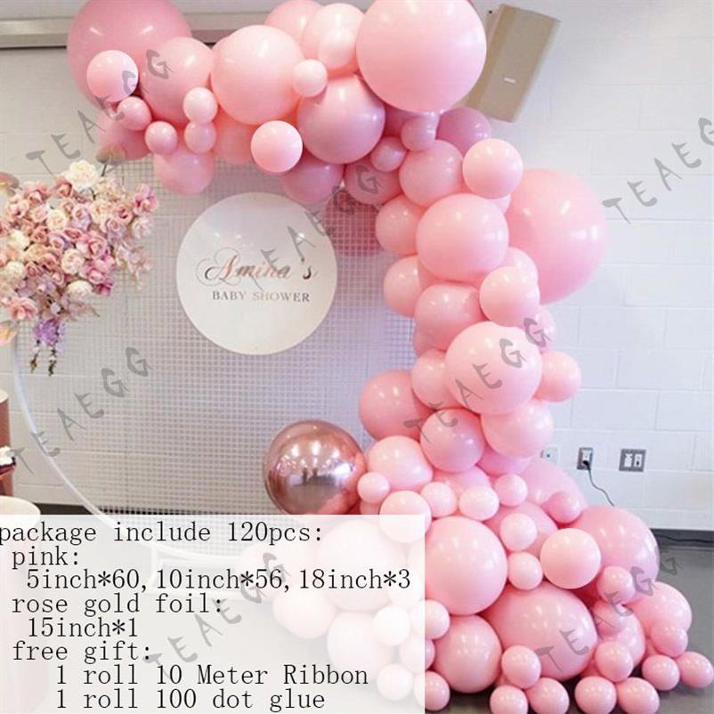 120 unids Pastel Macaron Pink Gold Ballon Decoración Telón de fondo Oro rosa 4d Globos de papel Garland Arch Kit para el banquete de boda Globo T202598