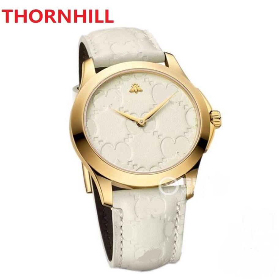 Noir Rose Blanc Couleur Femmes Hommes Unisexe Super Montre-Bracelet 38mm Mouvement À Quartz Mâle Abeille Horloge Montre Véritable Ceinture En Cuir top w246I