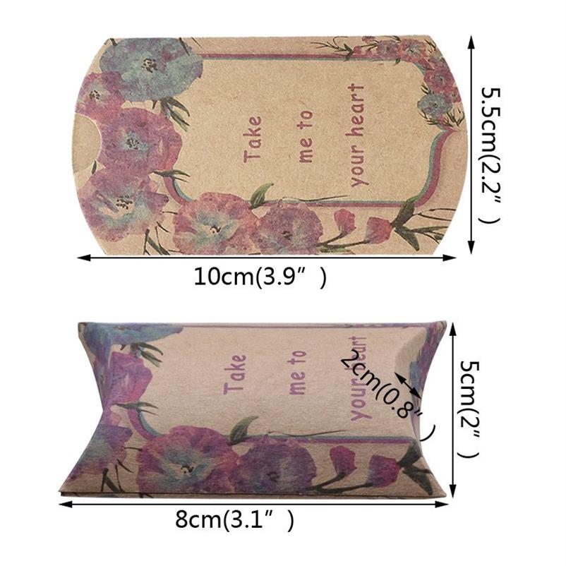 ギフトラップ10 20 マルチパターン印刷されたクラフト紙箱、結婚式の好意のためのかわいいミニ枕形状のキャンディーバッグボックスパッケージ310l
