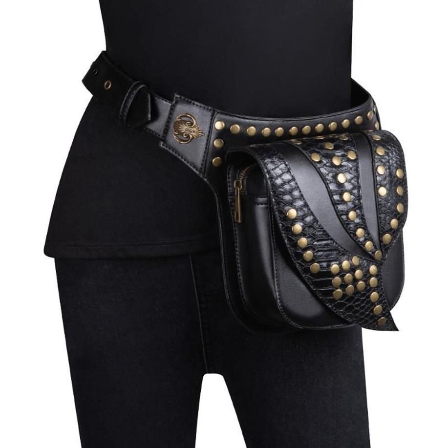 Sacs de taille rétro Sac à vapeur en cuir punk serpentin crossbody rock crocodile gothique rivet bandise fashion moteur de moto leg293o