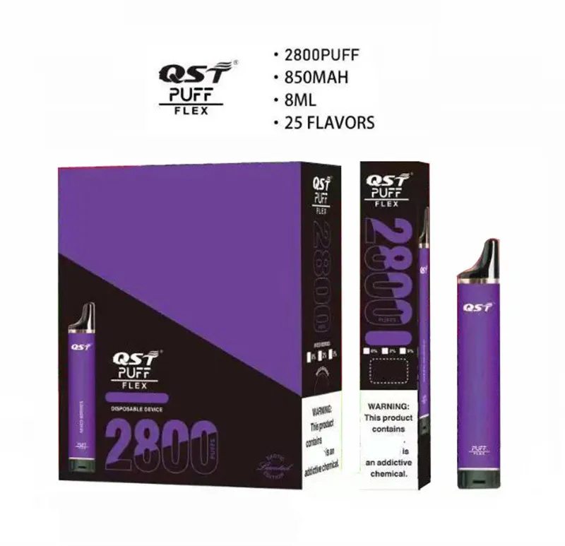 Подлинная QST Puff 2800 Puff Flex одноразовая электронная сигарета Vape 850 мАч с предварительно заполненной батареей 8 мл одноразовые электронные сигареты 2800puff flex