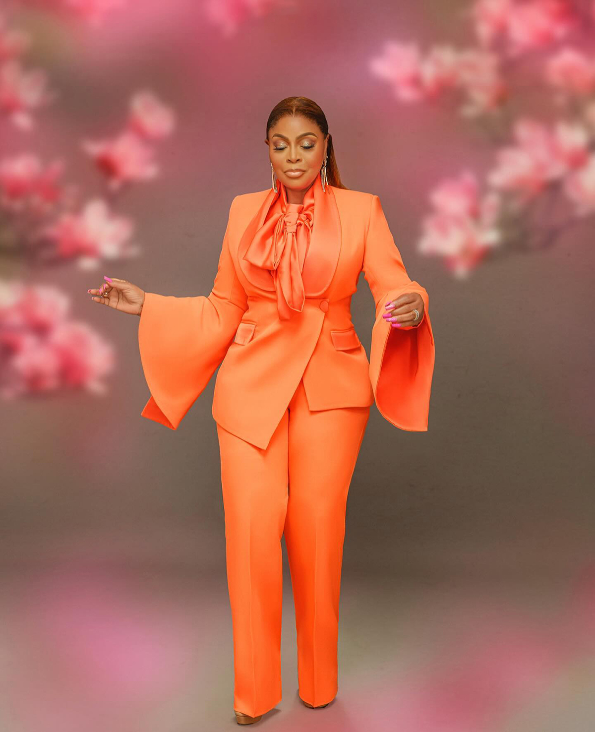 Bright Orange Women Pants Suits Custom Made Slim Fit Streetwear Sportswear Wedding Guest Wear