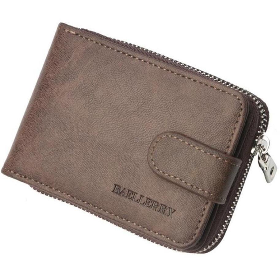 Carteiras Baellery Card Titular carteira para homens zíper curto multi slots de couro bolsa masculino saco de dinheiro pequeno saco de dinheiro walet280f