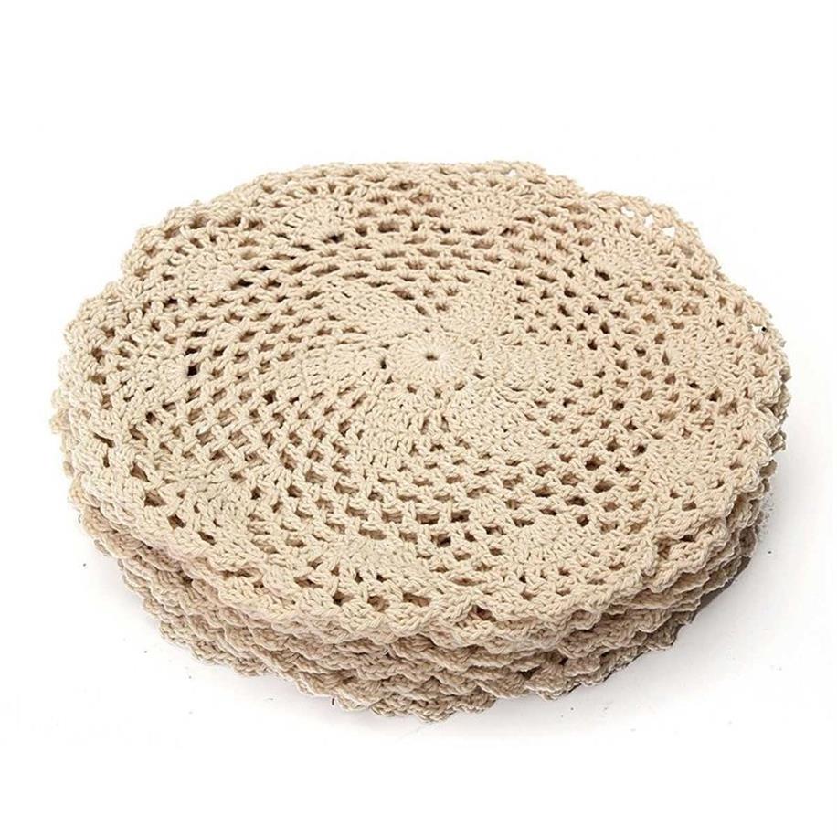 vintage tapis de coton rond main crochet dentelle napperons fleurs dessous de verre table de ménage décoratif artisanat accessoires T2005164K