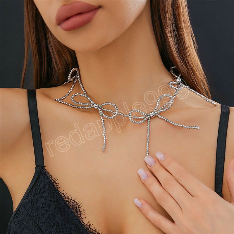 Einzigartige Goth kleine Kugel geknotete Schleife verstellbare Halsband Halskette für Frauen Wed Brida elegante Quaste Schlüsselbein Kette Y2K Schmuck