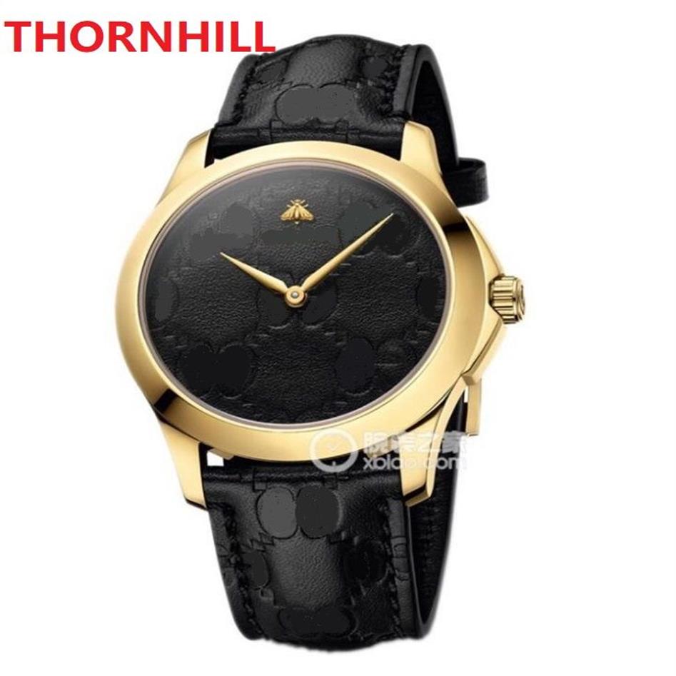 Noir Rose Blanc Couleur Femmes Hommes Unisexe Super Montre-Bracelet 38mm Mouvement À Quartz Mâle Abeille Horloge Montre Véritable Ceinture En Cuir top w246I