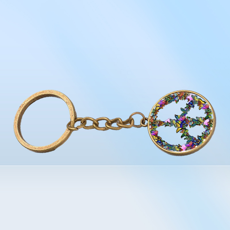 Novelty Butterfly Combination Peace Sign Keychain DIY Hippie Peace Bus Sign Glass Cabochon Pendant Charm Key Ring7054588