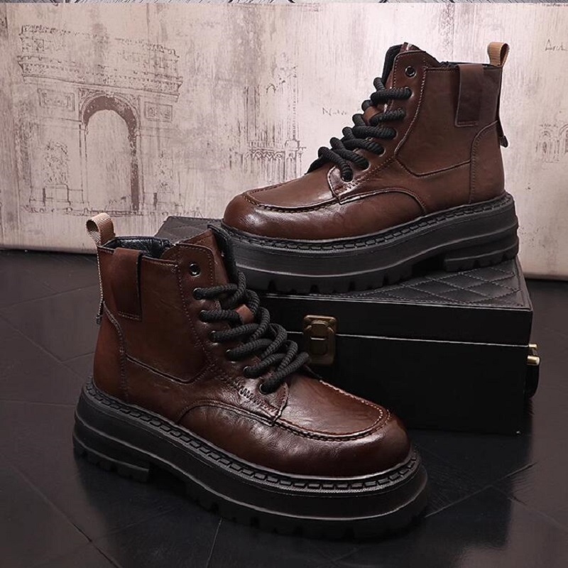 Retro Round Toe Men's Work Boots British Style Fashion Men's Boots Youth Casual Leather Boots 10A35