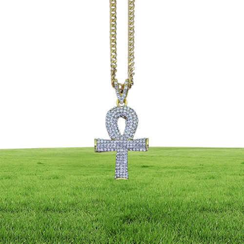 hip hop Anka cross diamonds pendant necklaces for men Religious golden silver luxury necklace Stainless steel Cuban chain jewelry8839685