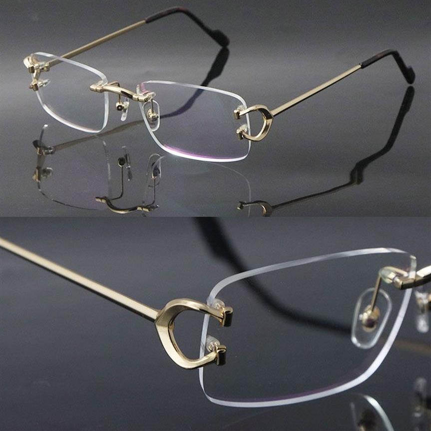 最新のファッションC装飾リムレスメタルフレーム近視眼科男性女性CT03440大きな四角い眼鏡男性18Kゴールド293K