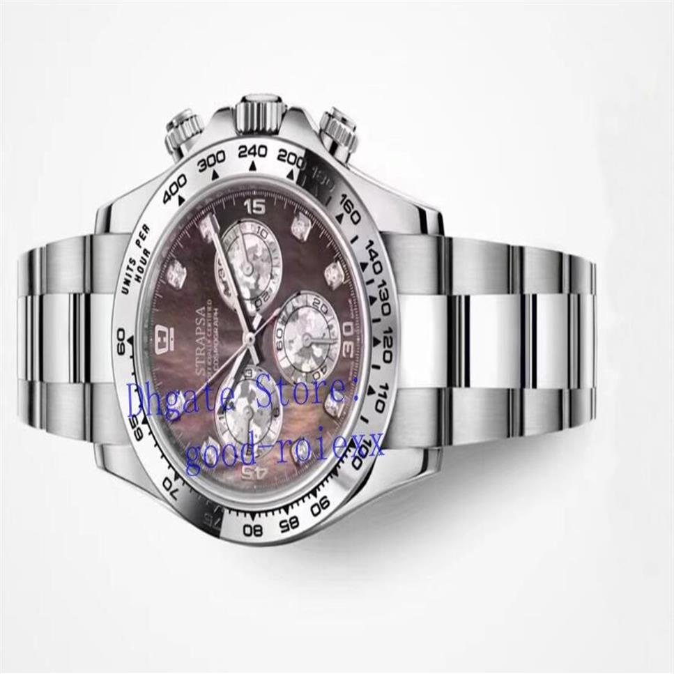 Top relógios automáticos masculinos relógio cronógrafo cal 4130 branco marrom mãe de pérola diamante dial 116509 masculino eta cosmograph spo253k