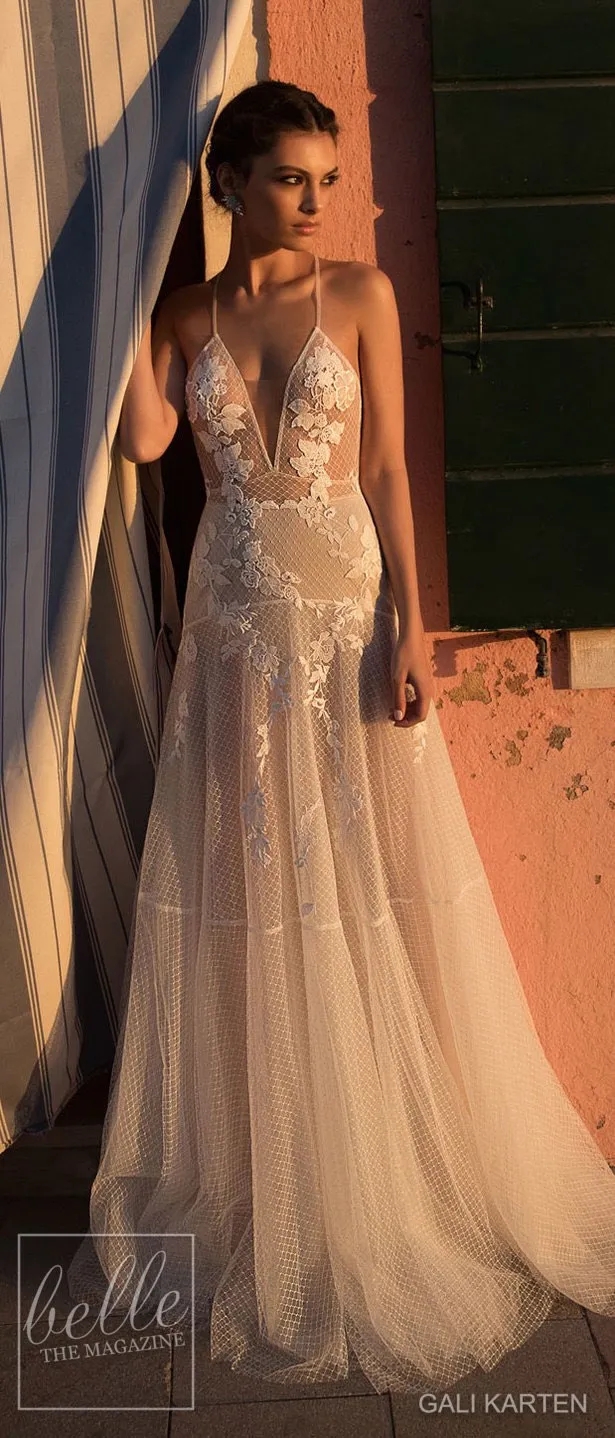 Gali Karten Vestido de novia barato Spaghetti Bohemian Bridal Gotss Una línea Vestidos de novia sexys de verano sexy sin respaldo Boho