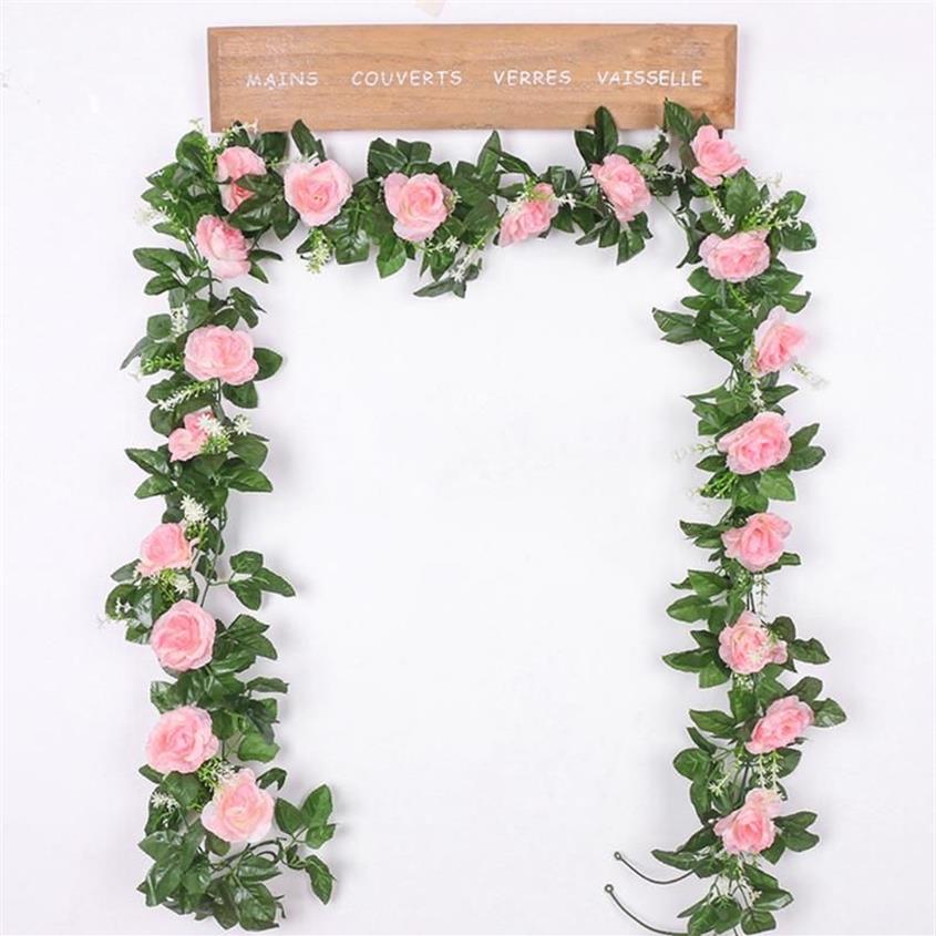 Ghirlande di fiori decorativi Seta artificiale Rosa Piante finte Foglie Ghirlanda Matrimonio romantico Decorazione domestica Vite appesa Wal2385