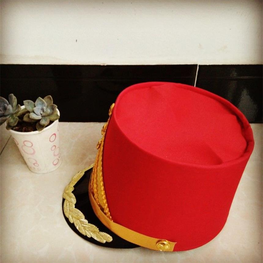 Chapeaux hauts de l'armée de fête rouge pour enfants et adultes, scène scolaire QERFORMANCE, chapeau d'équipe de tambour, garde de musique d'honneur, accessoires militaires Cosp188B