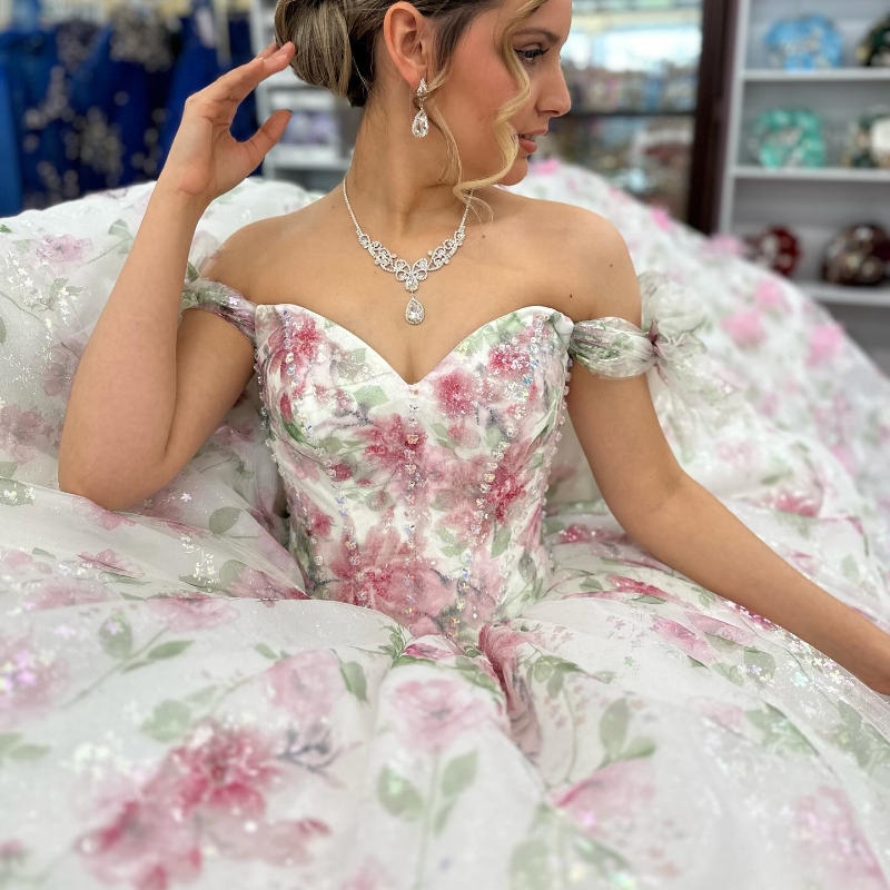 Sexy chérie 15 robes de Quinceanera dentelle perles fleur hors de l'épaule robes de soirée robe de soirée bouffante robe de bal